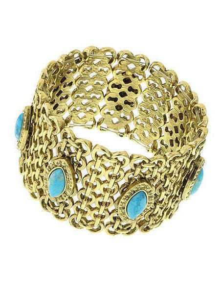 1928 Jewelry Turquoise Color Stone Wide Mesh Bracelet