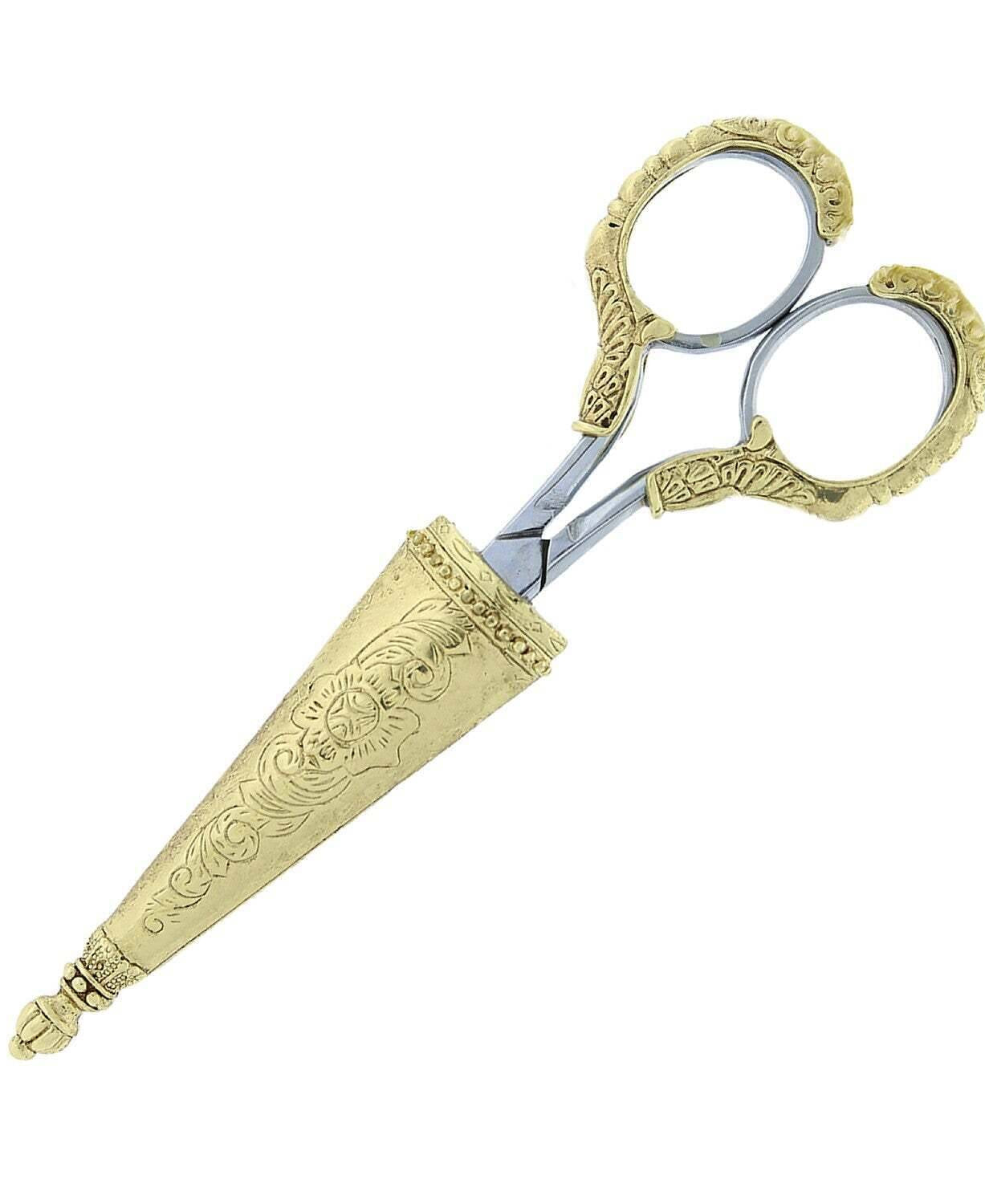 1928 Jewelry Two Tone Etched Floral Motif Scissors