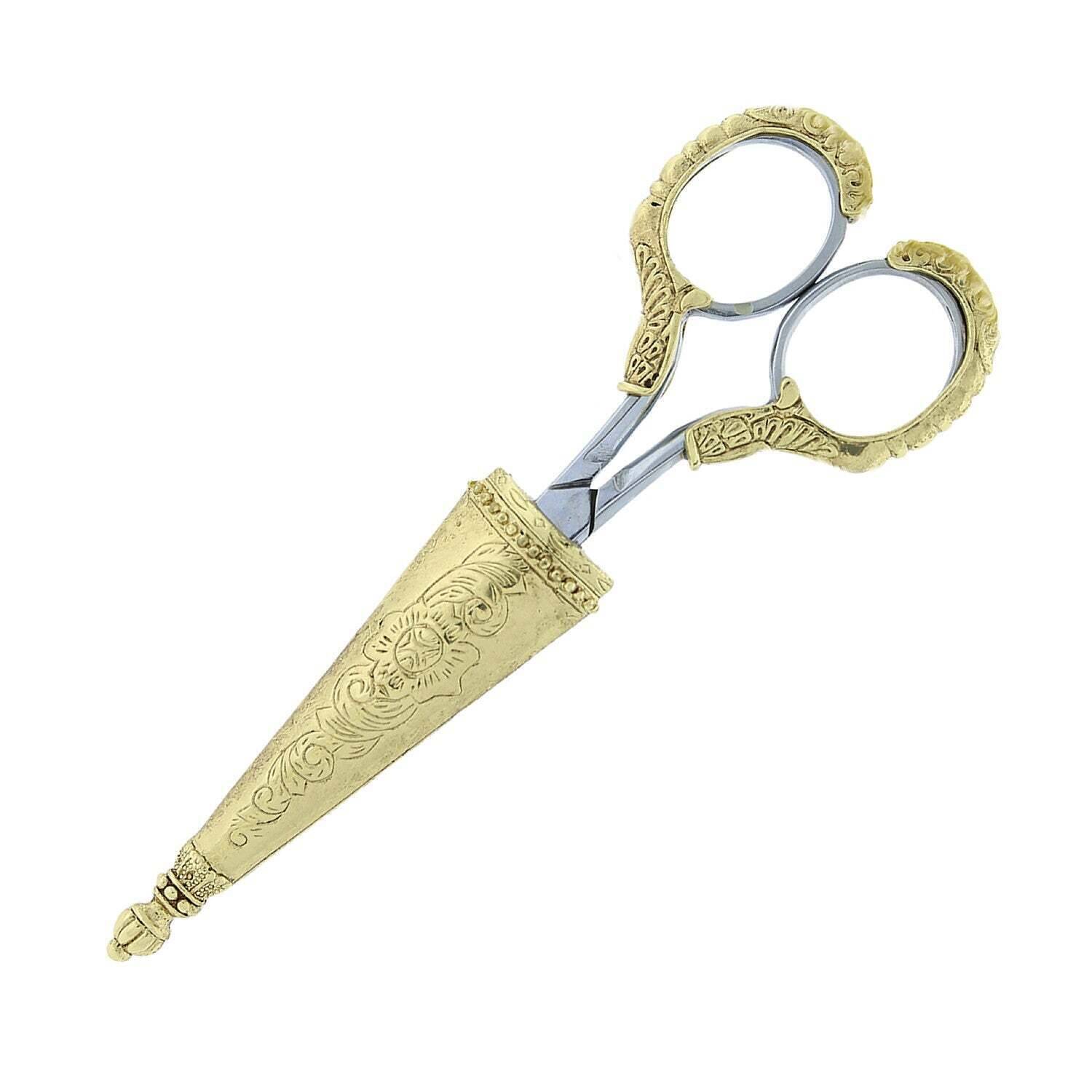 1928 Jewelry Two Tone Etched Floral Motif Scissors