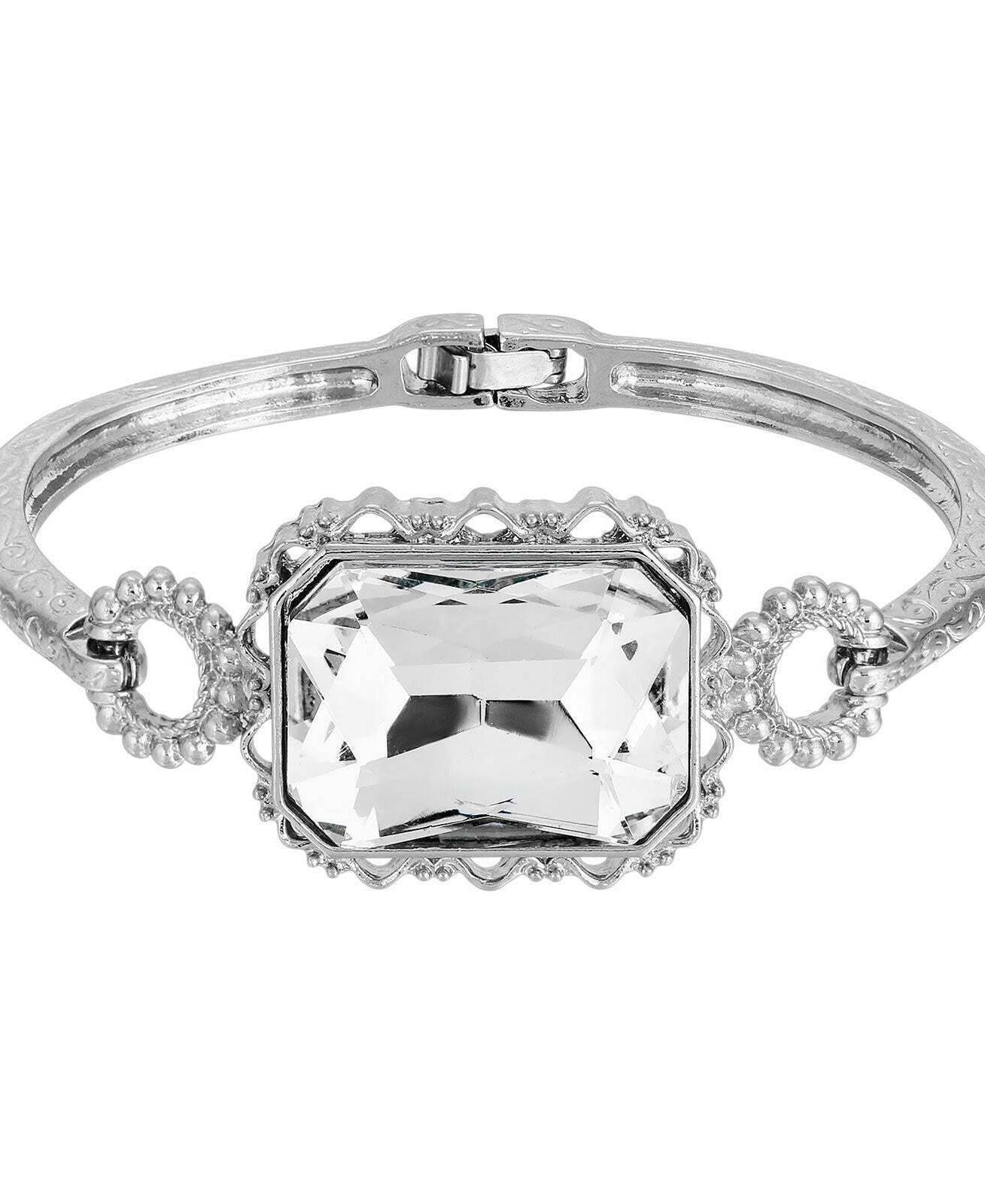 1928 Jewelry Slim Textured Filigree Octagon Crystal Clasp Bracelet