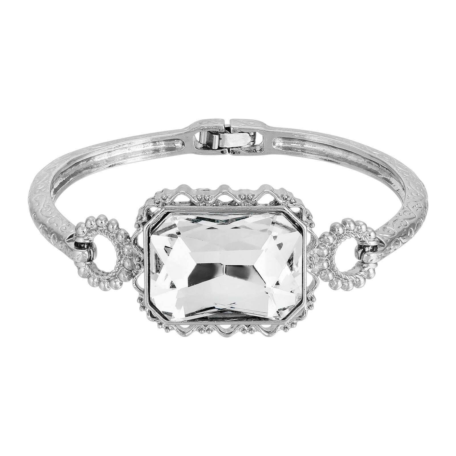 1928 Jewelry Slim Textured Filigree Octagon Crystal Clasp Bracelet