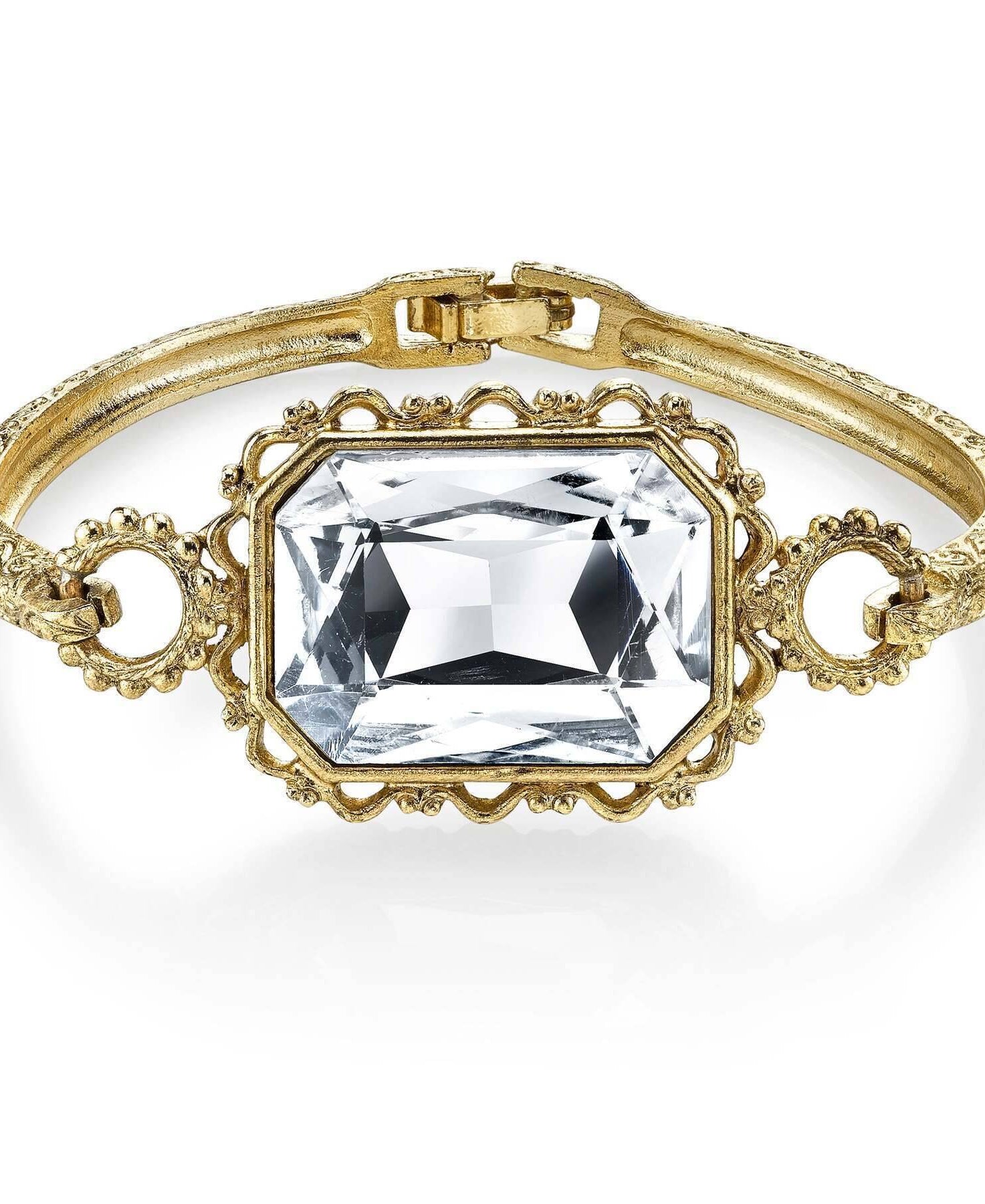 1928 Jewelry Slim Textured Filigree Octagon Crystal Clasp Bracelet