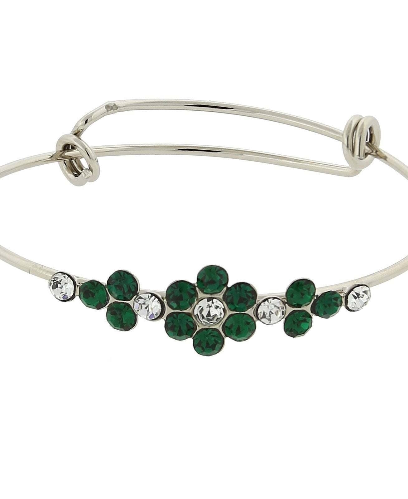 1928 Jewelry Clear Crystal Flower Wire Bangle Bracelet