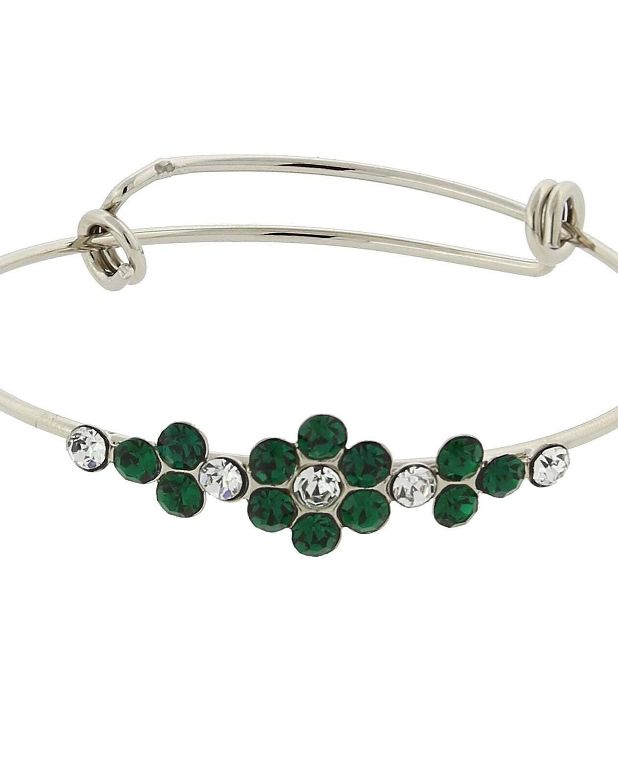 1928 Jewelry Clear Crystal Flower Wire Bangle Bracelet