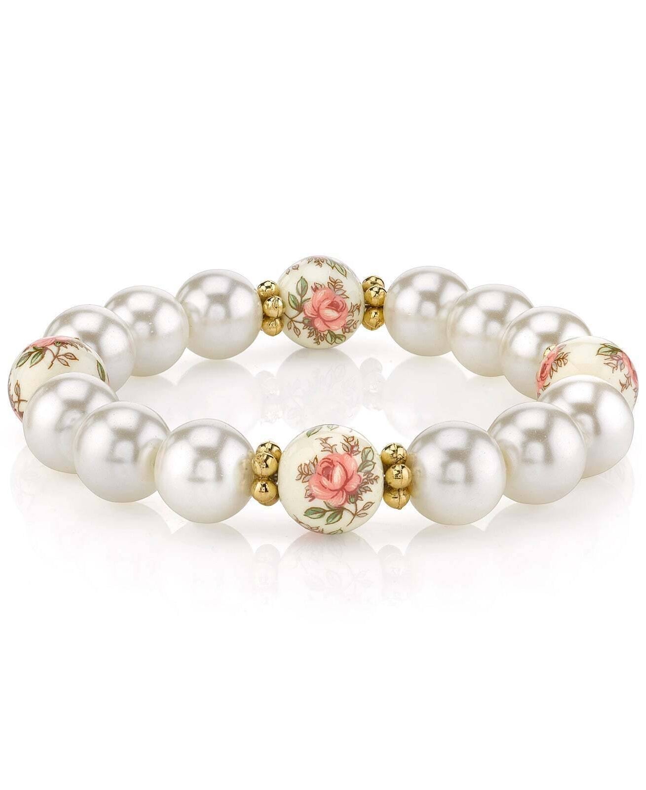 1928 Jewelry Ivory And Desert Pink Rose Faux Pearl Stretch Bracelet