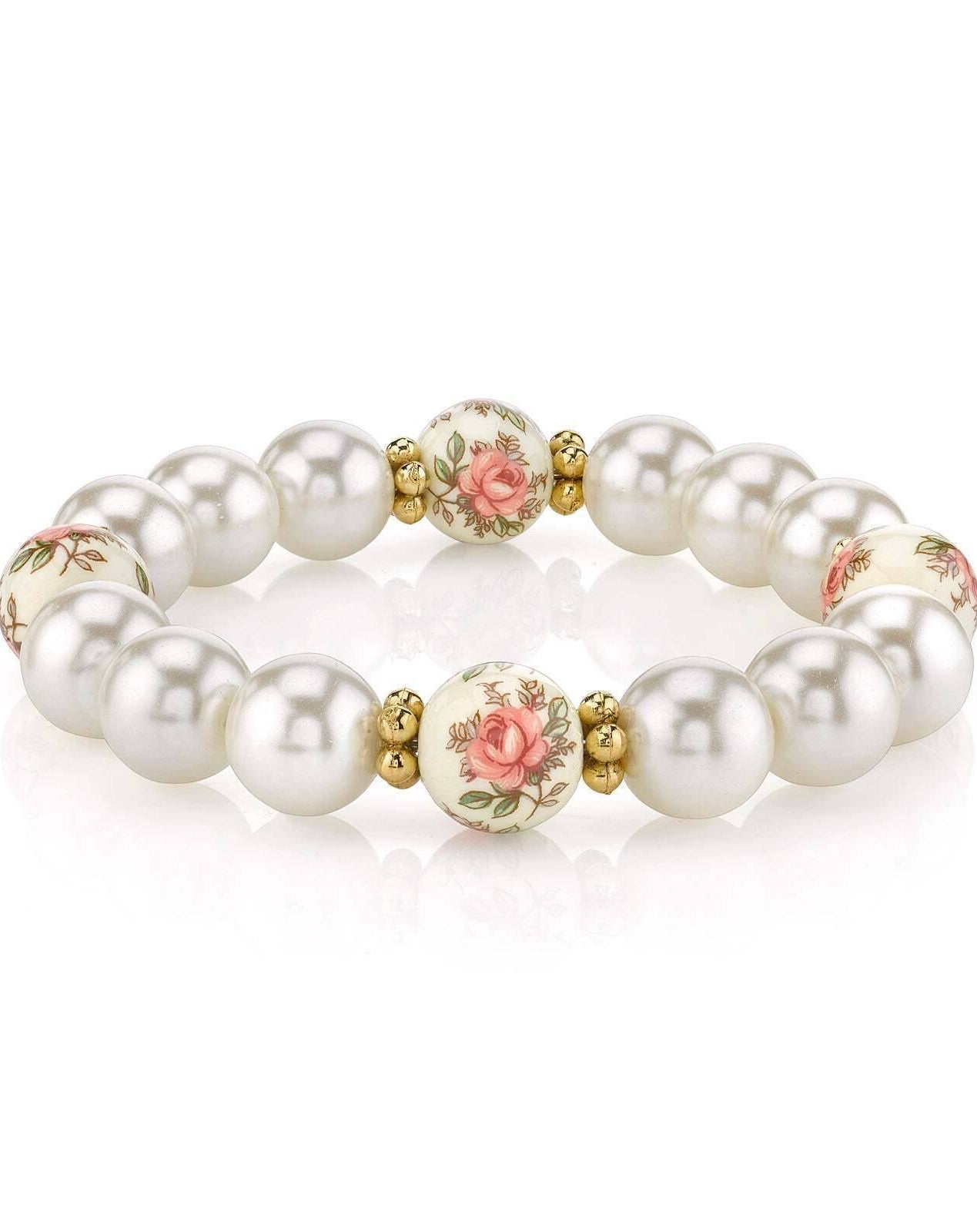 1928 Jewelry Ivory And Desert Pink Rose Faux Pearl Stretch Bracelet