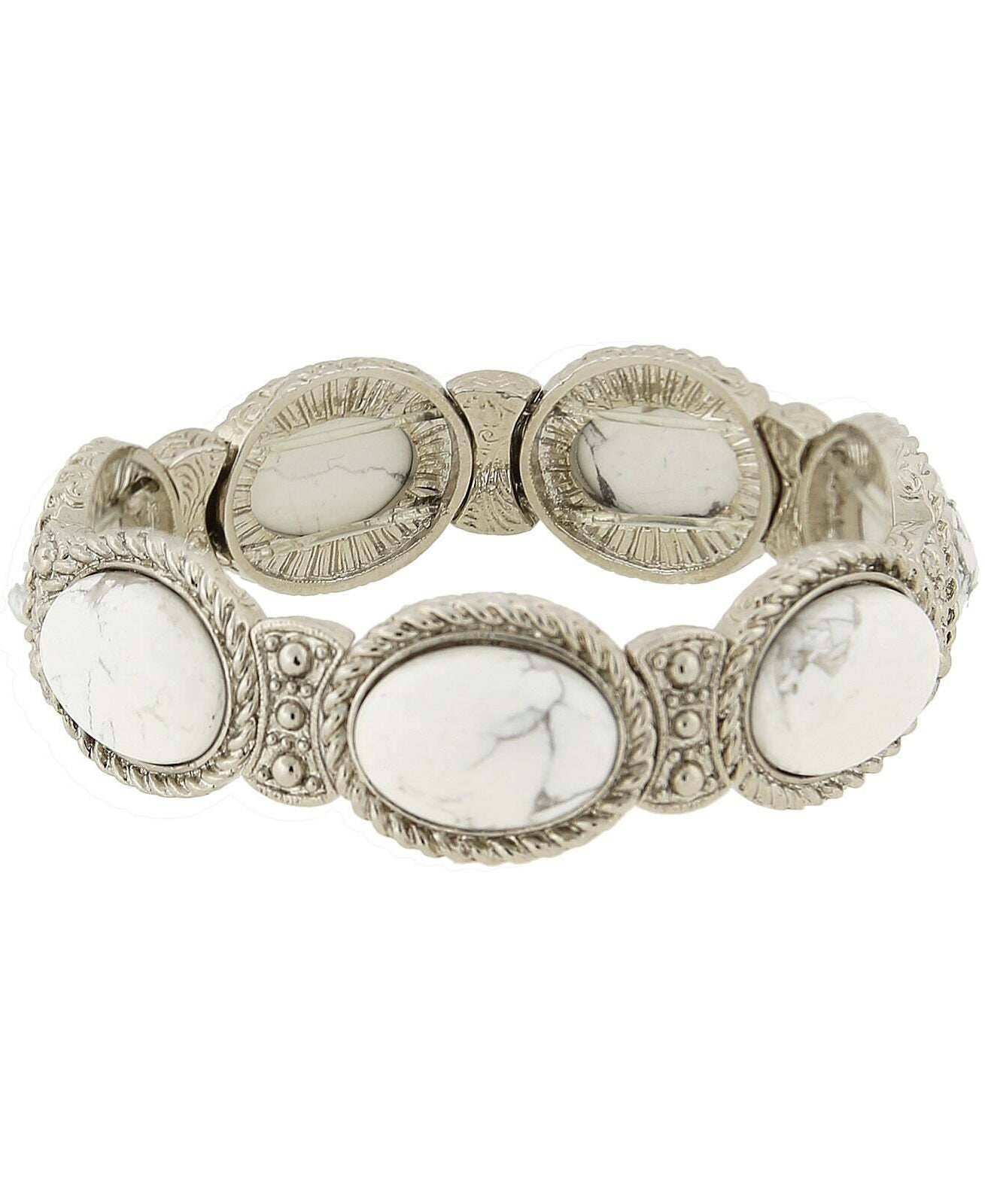 1928 Jewelry Gemstone White Howlite Stretch Bracelet