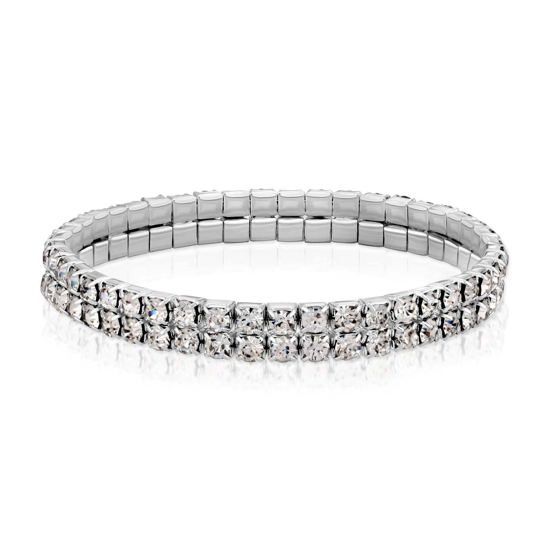 1928 Jewelry Clear Crystal 2-Row Rhinestone Stretch Bracelet