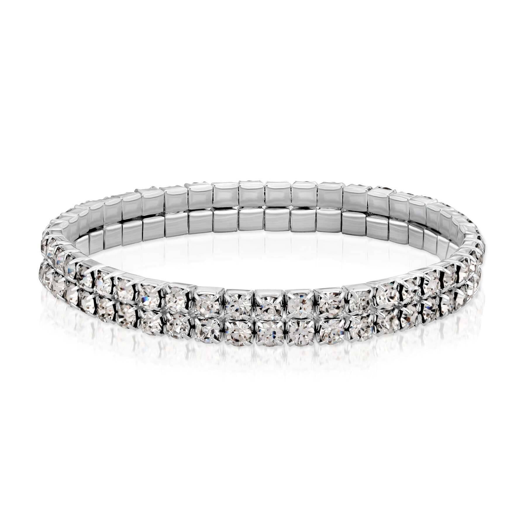 1928 Jewelry Clear Crystal 2-Row Rhinestone Stretch Bracelet