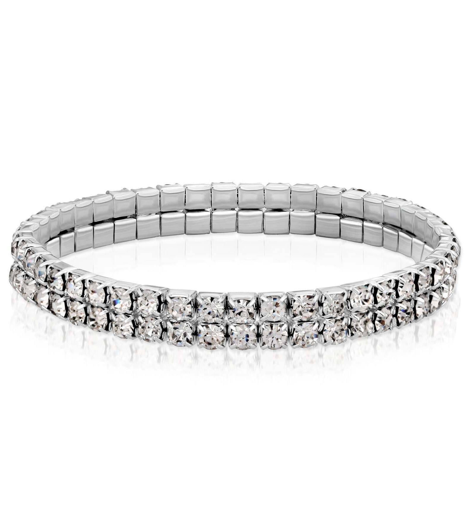 1928 Jewelry Clear Crystal 2-Row Rhinestone Stretch Bracelet