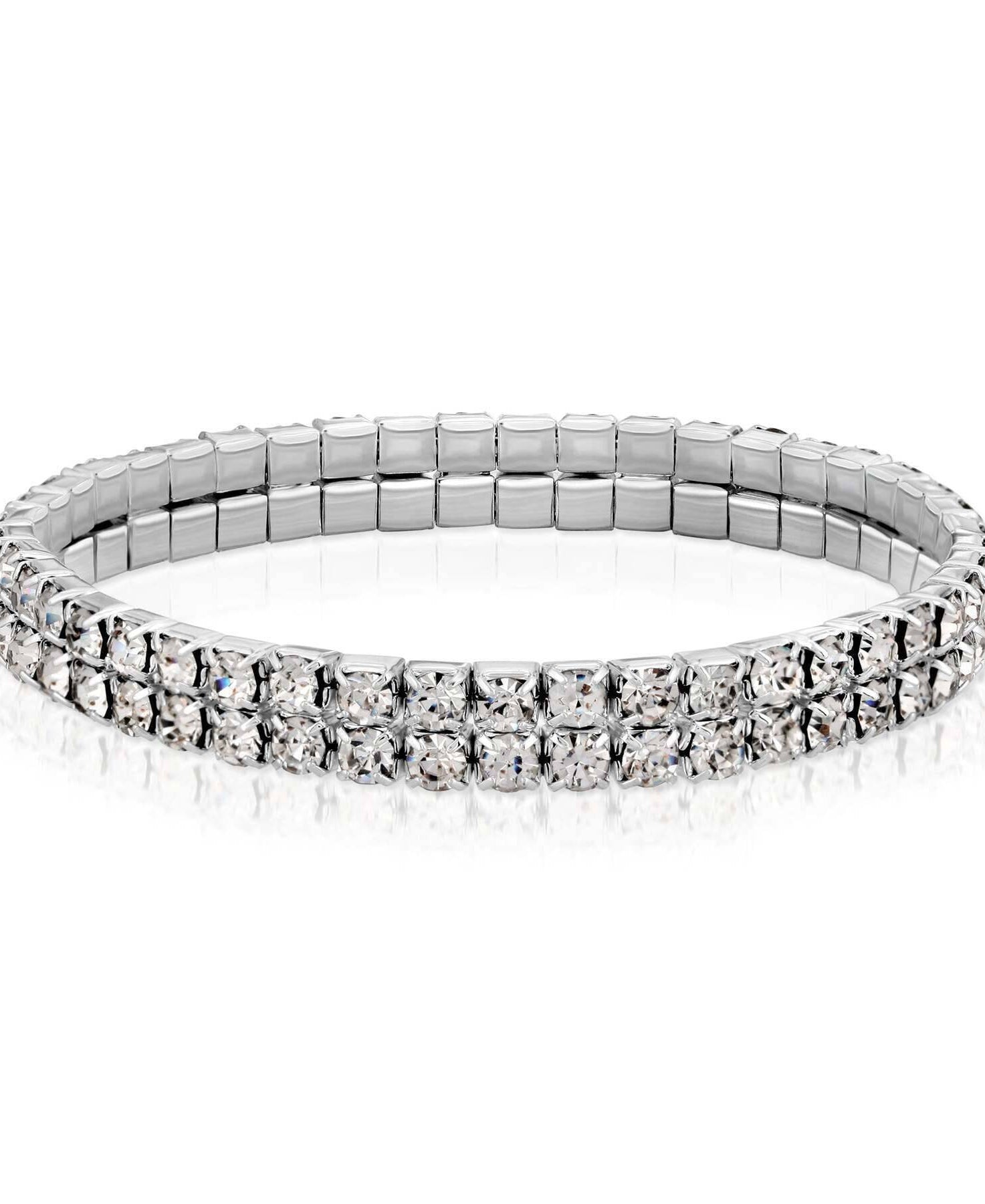 1928 Jewelry Clear Crystal 2-Row Rhinestone Stretch Bracelet