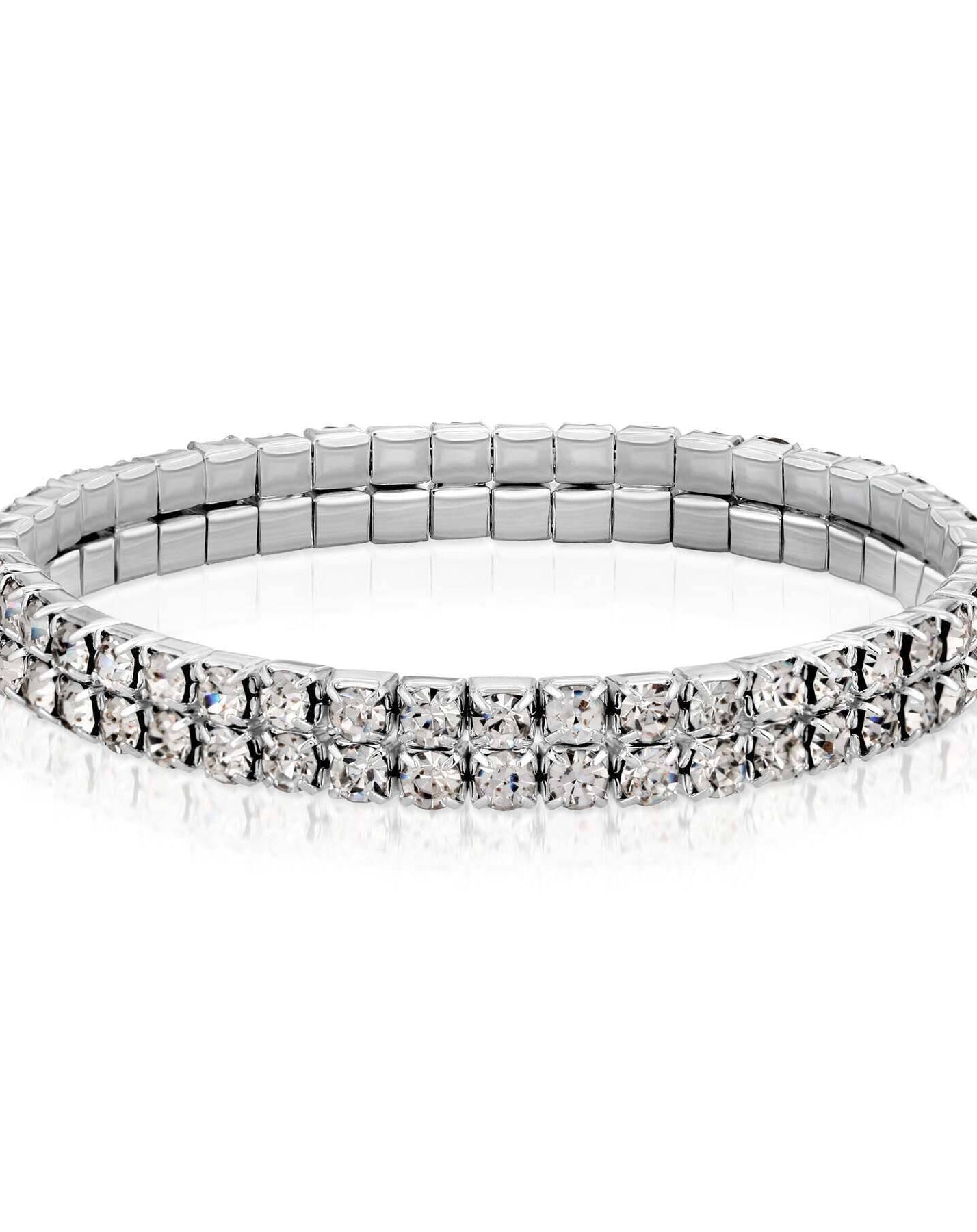 1928 Jewelry Clear Crystal 2-Row Rhinestone Stretch Bracelet