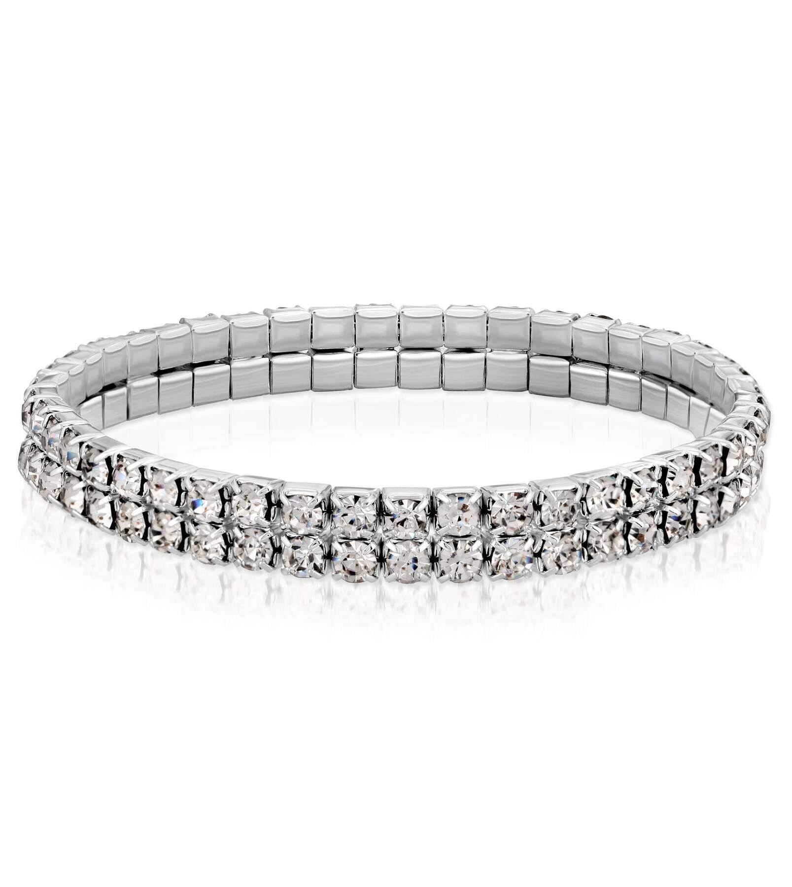 1928 Jewelry Clear Crystal 2-Row Rhinestone Stretch Bracelet