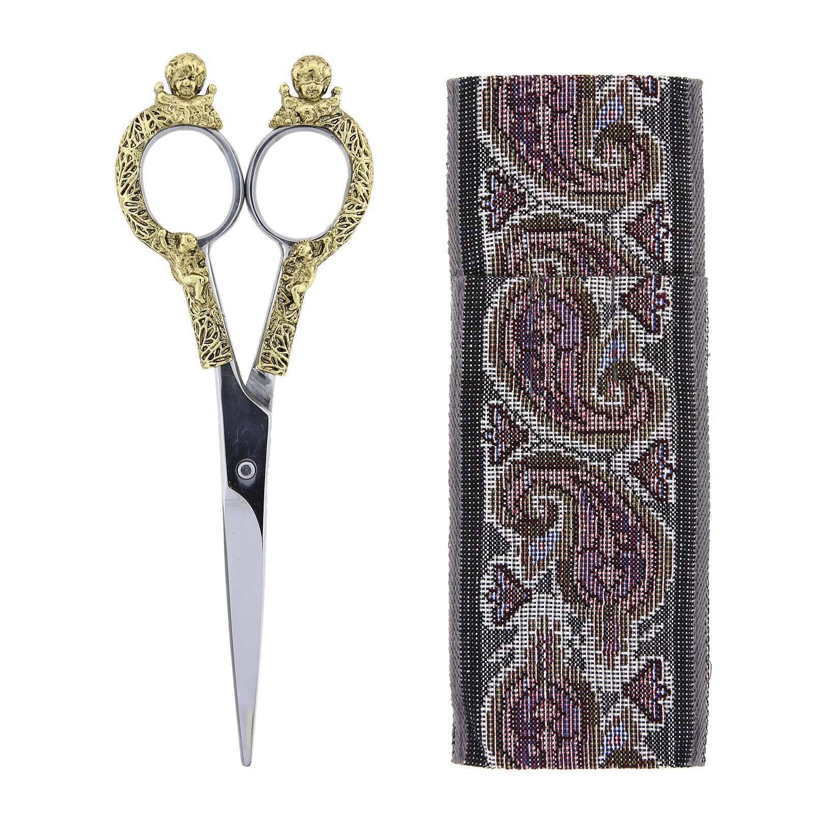 1928 Jewelry Two-Tone Cherub Scissors With 6.5" Cloth Pouch