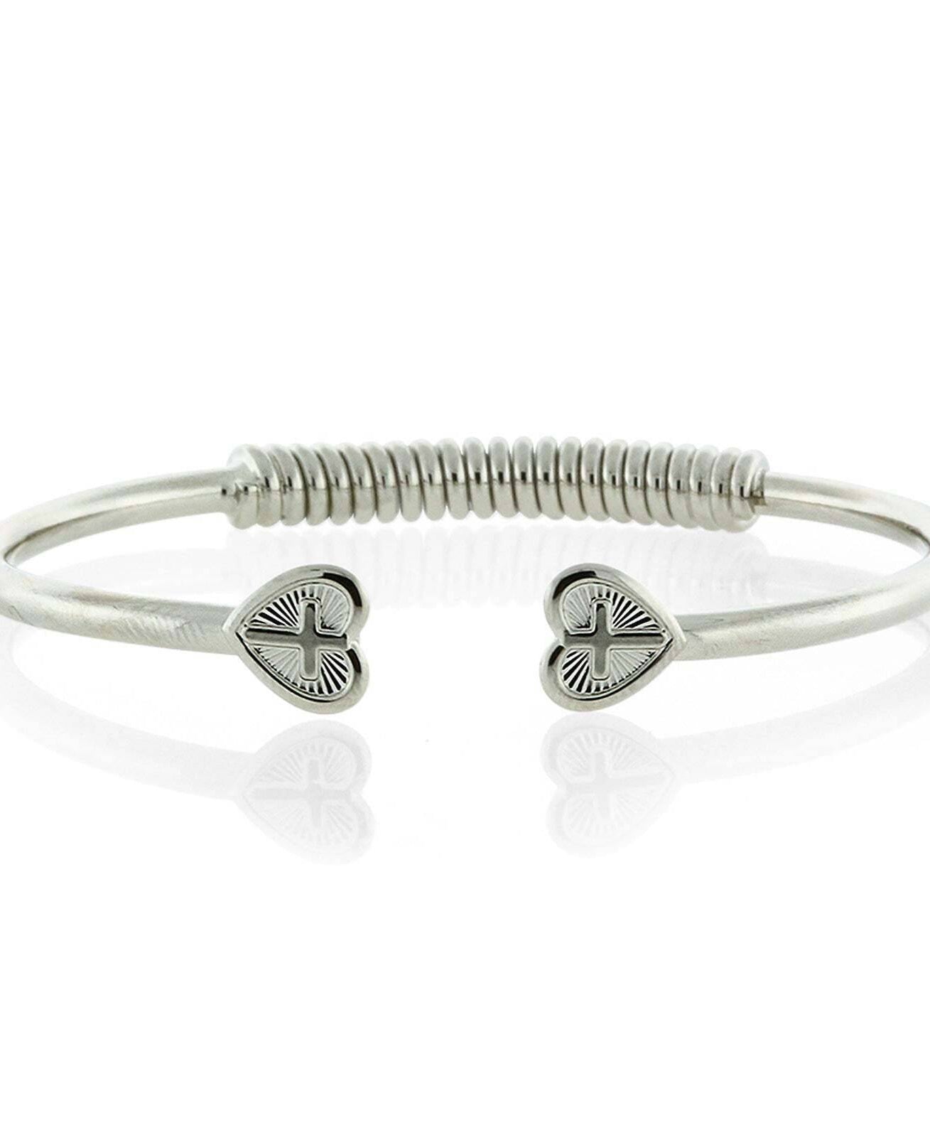 1928 Jewelry Heart Cross Coil Spring C-Cuff Bracelet