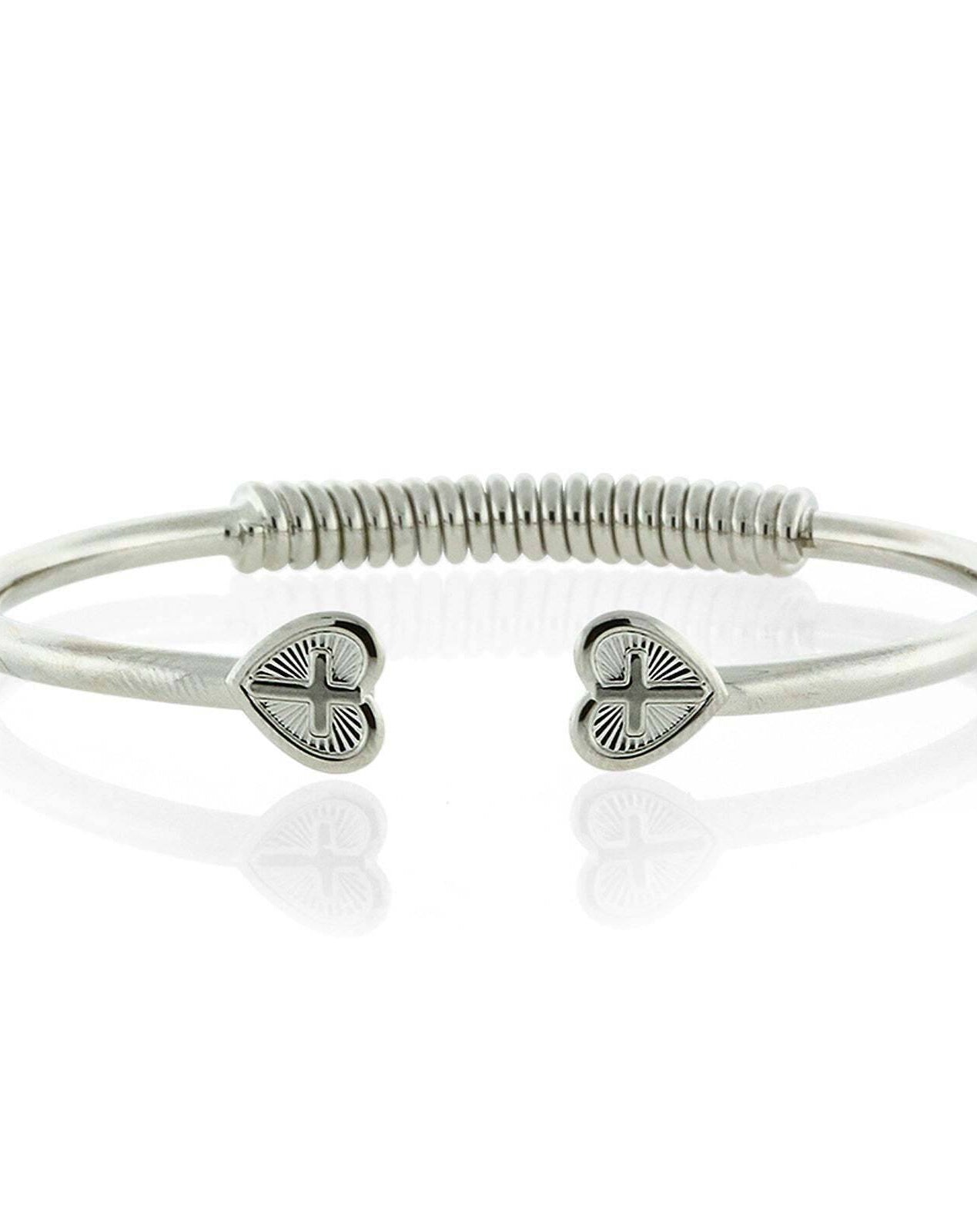 1928 Jewelry Heart Cross Coil Spring C-Cuff Bracelet