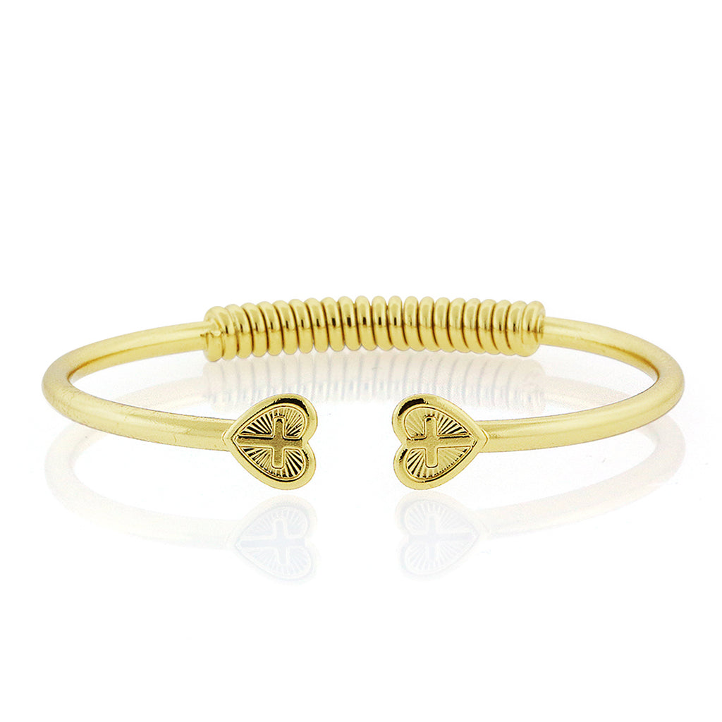 14K Gold Dipped Heart Cross Coil Spring C Cuff Bracelet