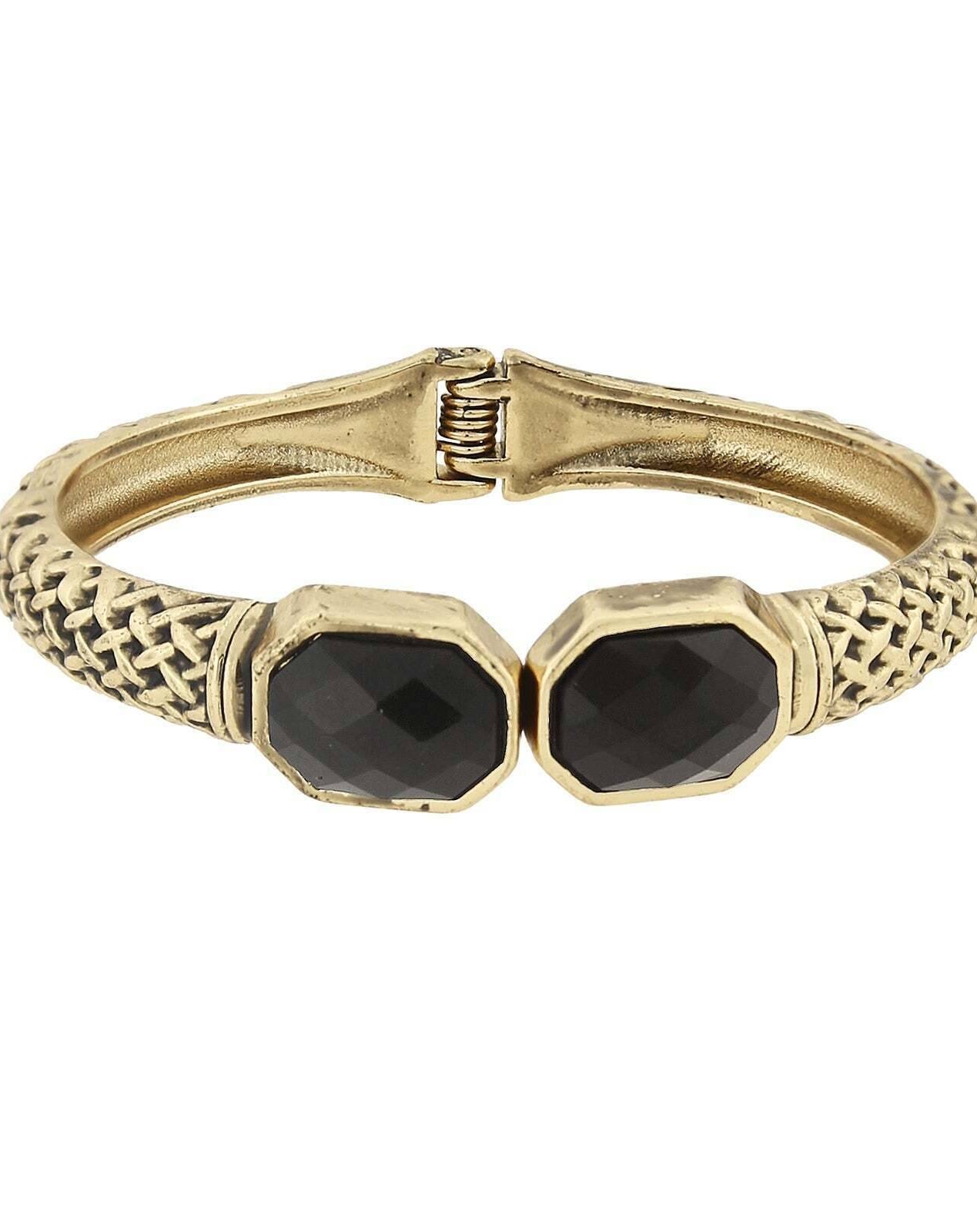 2028 Jewelry Antiqued Textured Cuff Bracelet With Faceted Black Stones