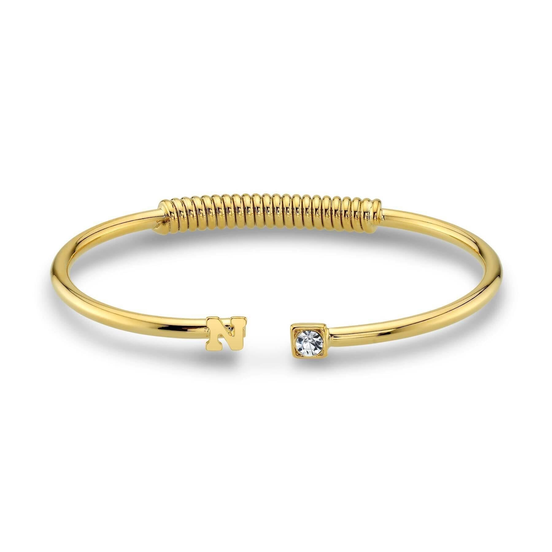 1928 Jewelry Crystal Accent With Initial Cuff Bracelet