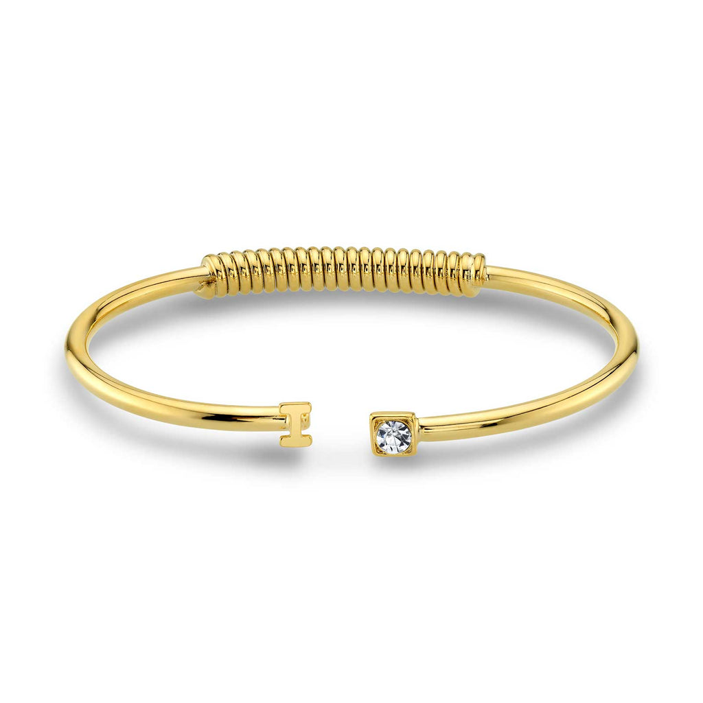 14K Gold Dipped Initial And Clear Crystal Accent Cuff Bracelets I