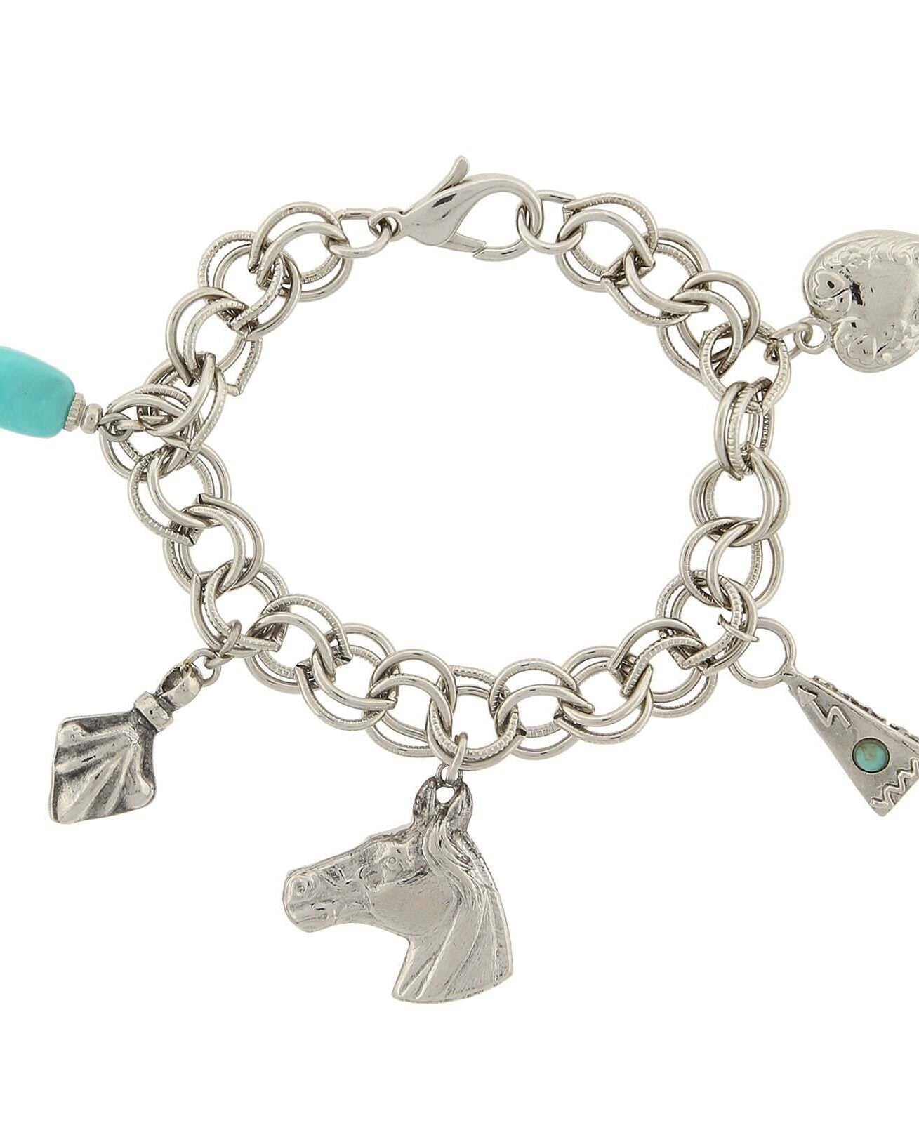 1928 Jewelry Southwest Turquoise And Charms Link Bracelet