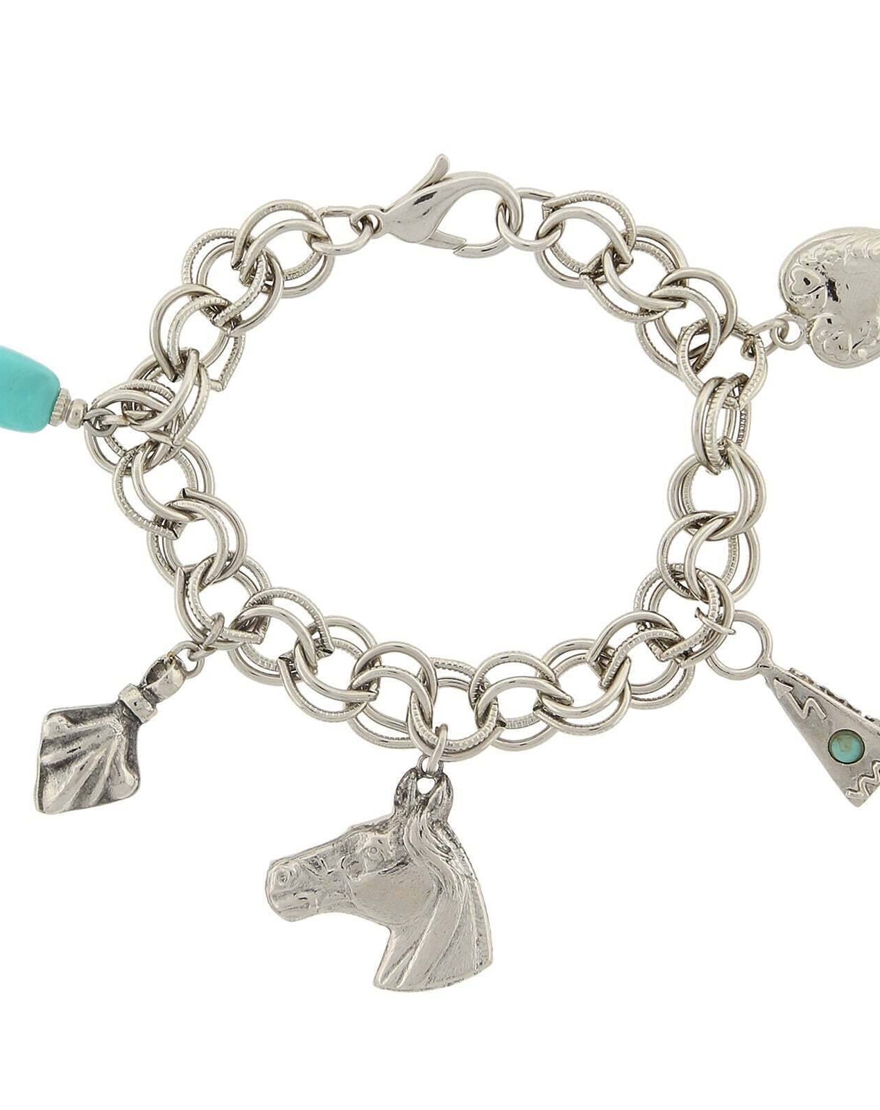1928 Jewelry Southwest Turquoise And Charms Link Bracelet