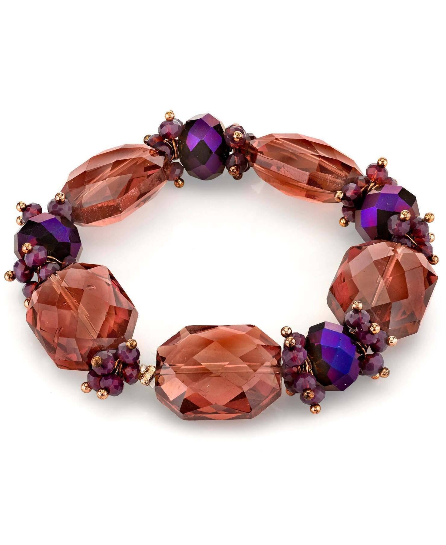 2028 Jewelry Octagon Amethyst Purple & Purple Glass Crystal Stretch Bracelet