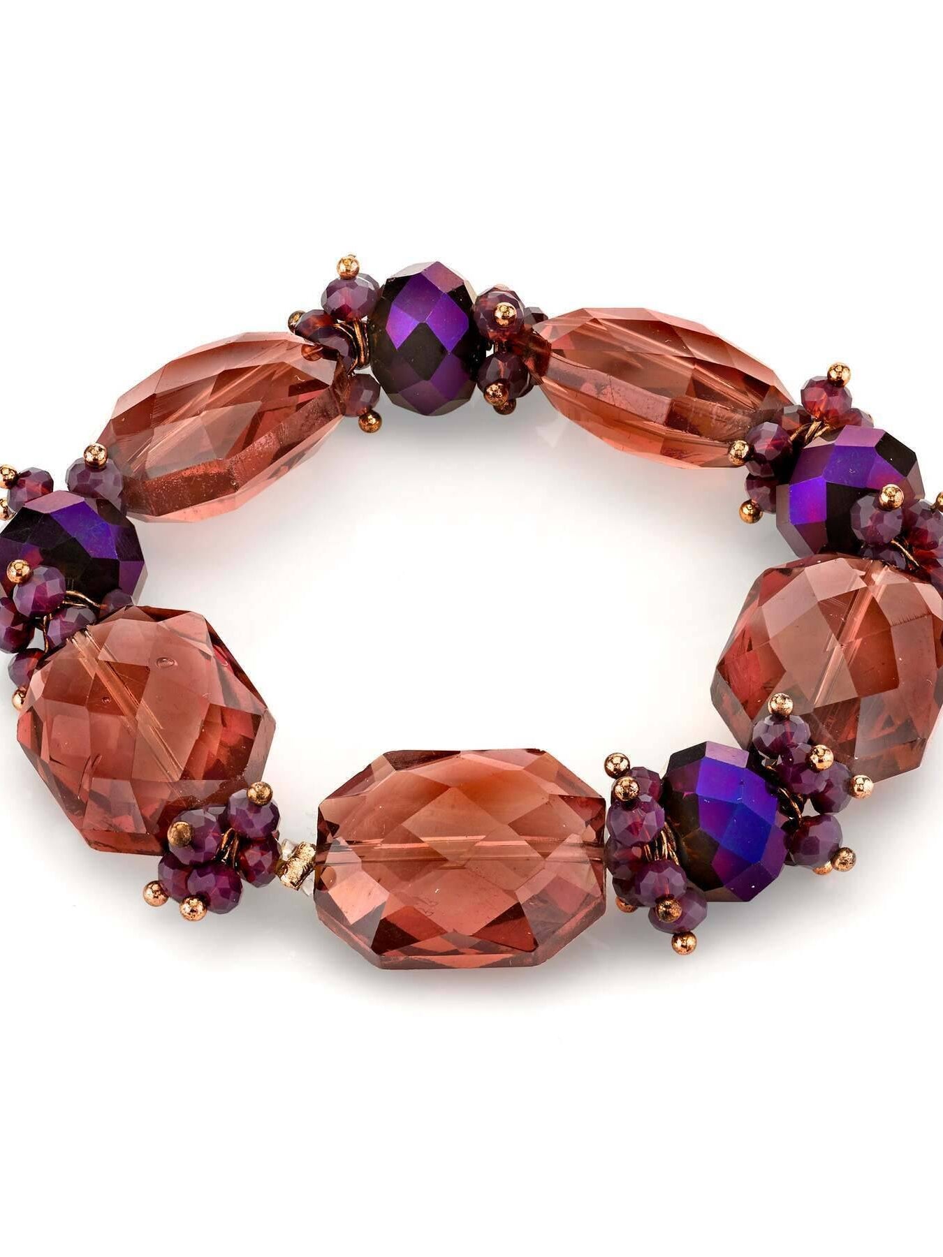 2028 Jewelry Octagon Amethyst Purple & Purple Glass Crystal Stretch Bracelet