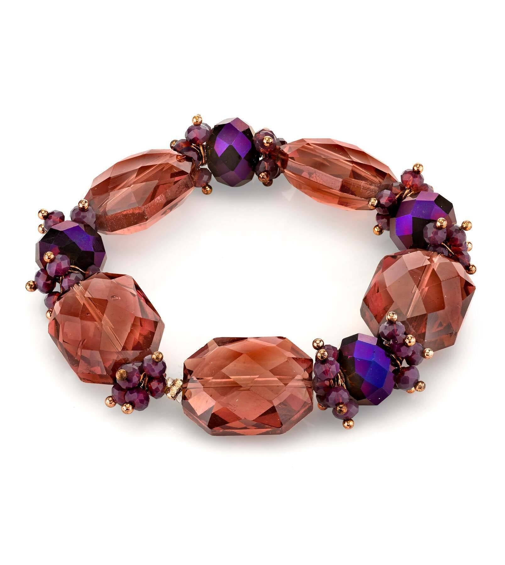 2028 Jewelry Octagon Amethyst Purple & Purple Glass Crystal Stretch Bracelet