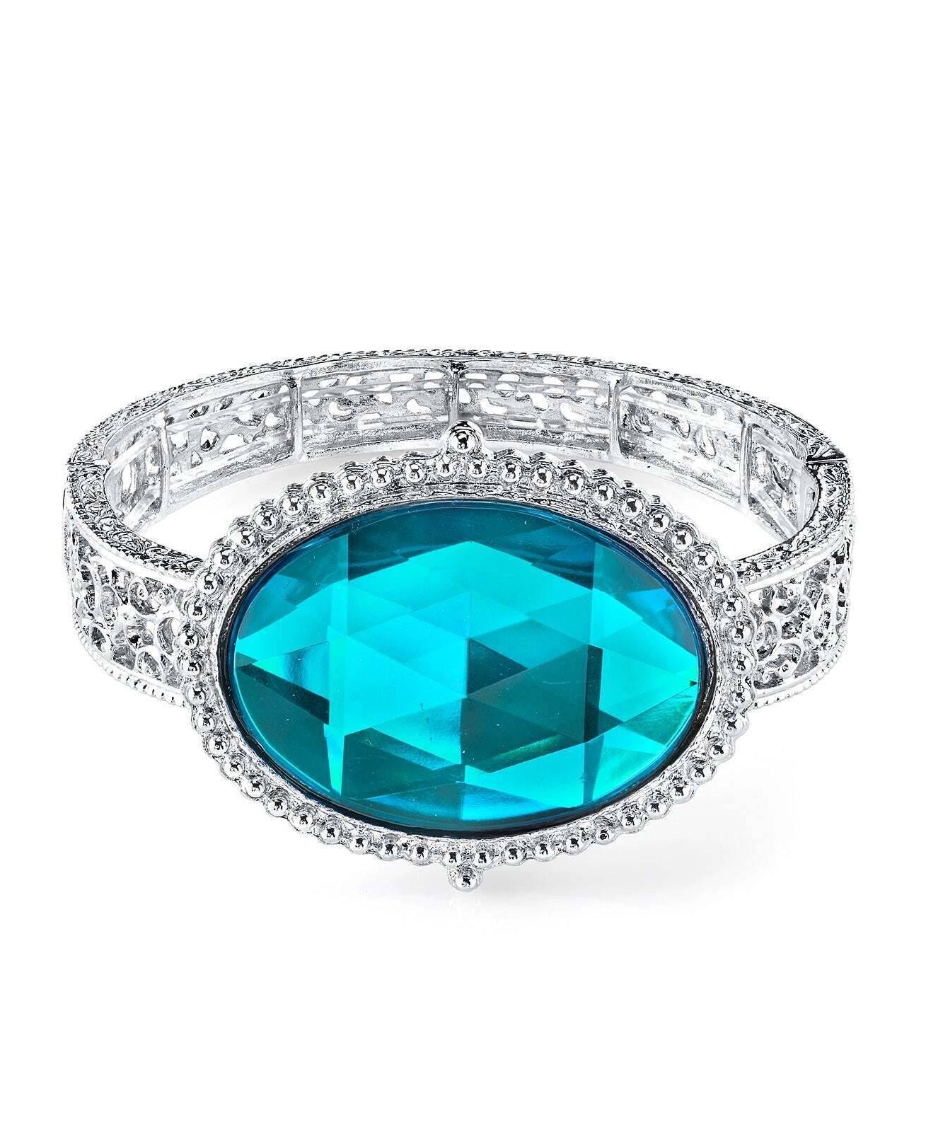 1928 Jewelry Oval Faceted Stone Filigree Stretch Bracelet