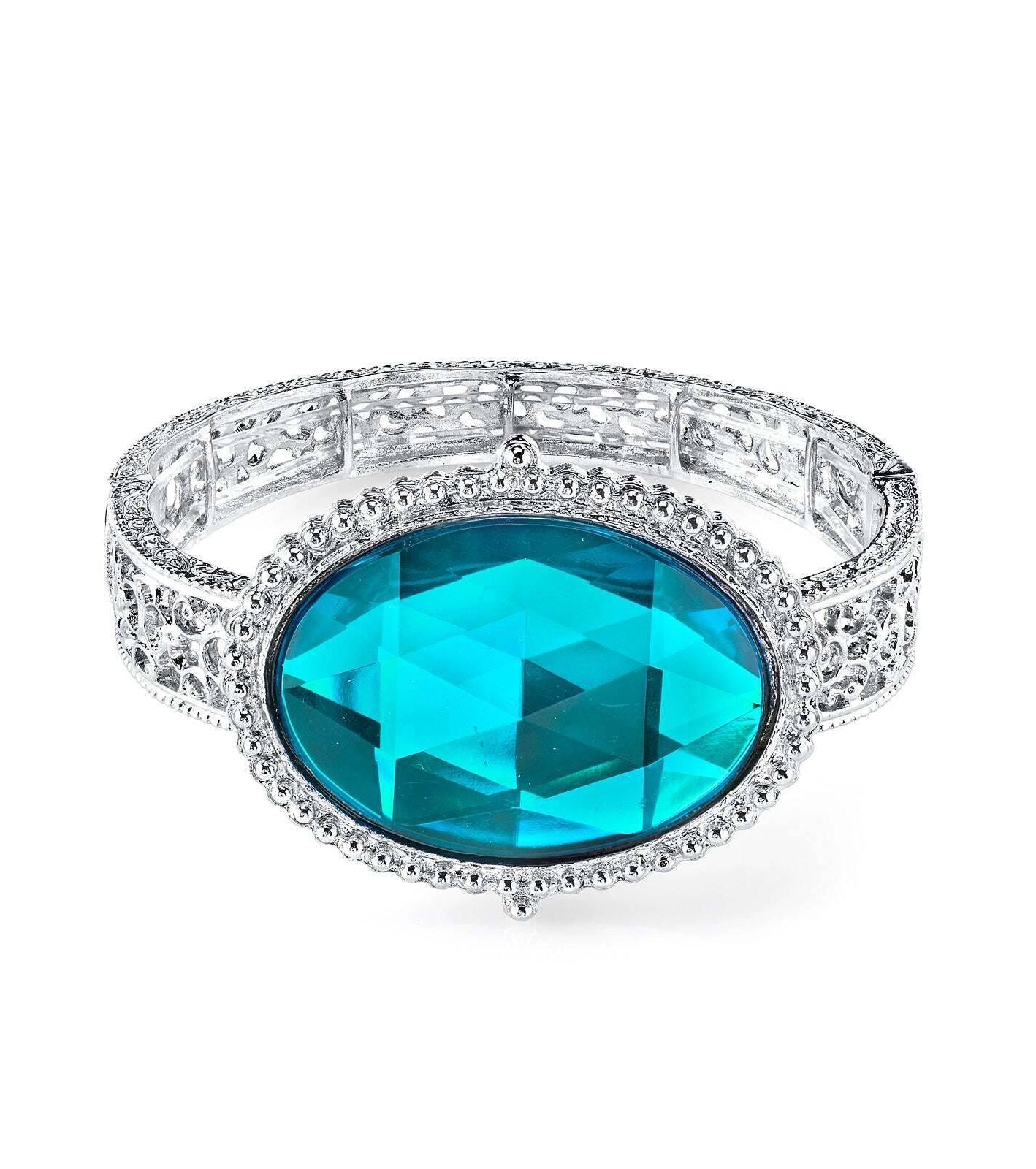 1928 Jewelry Oval Faceted Stone Filigree Stretch Bracelet