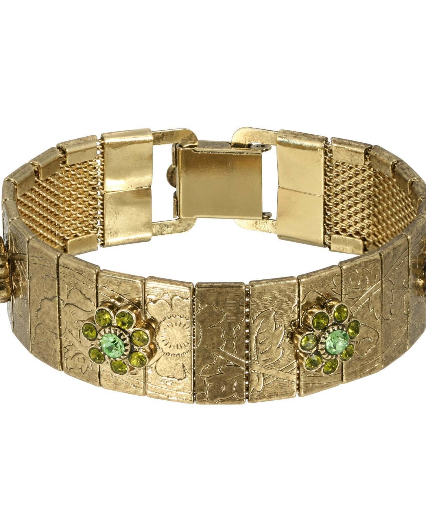 1928 Jewelry Crystal Flower Etched Floral Clasp Bracelet