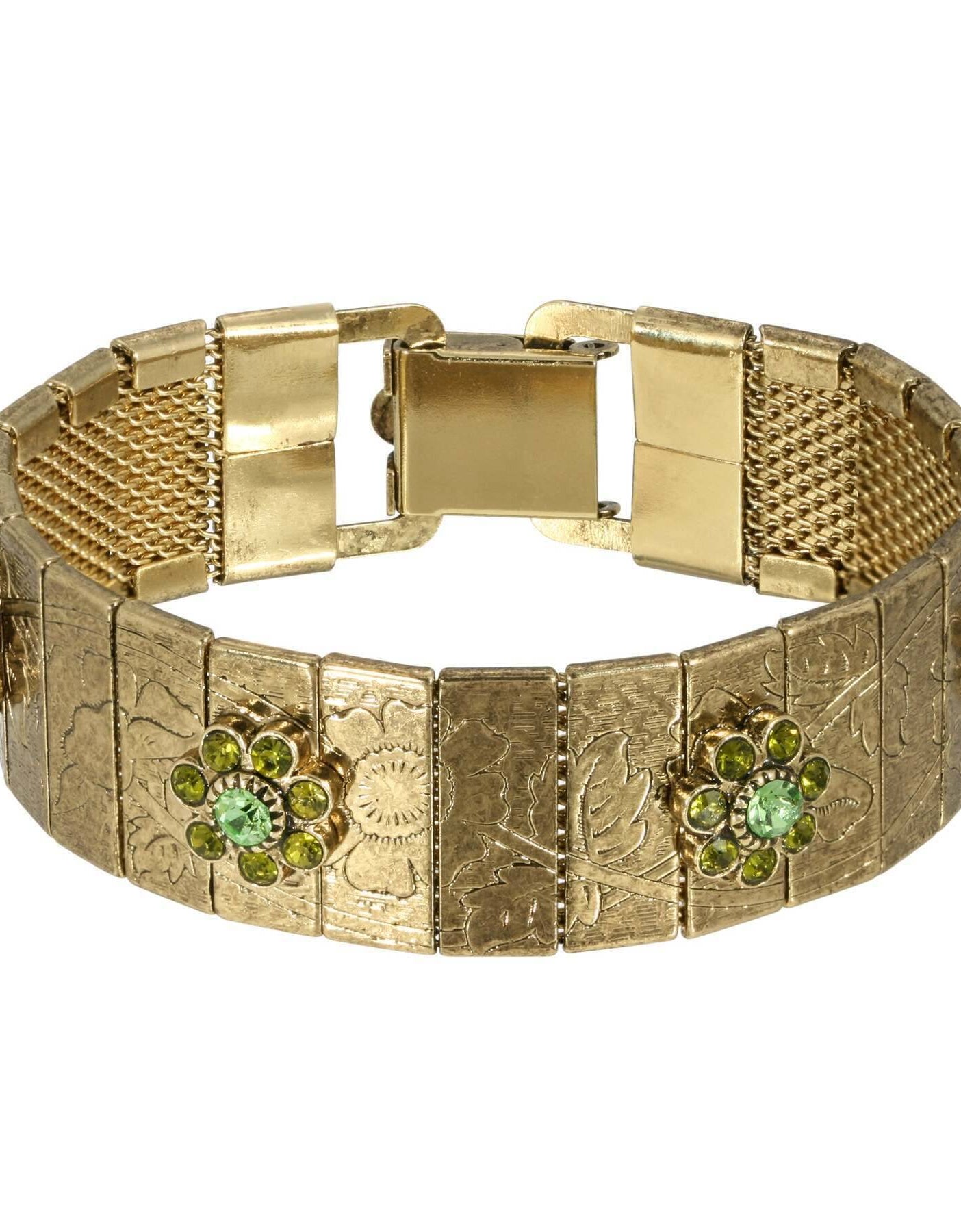 1928 Jewelry Crystal Flower Etched Floral Clasp Bracelet