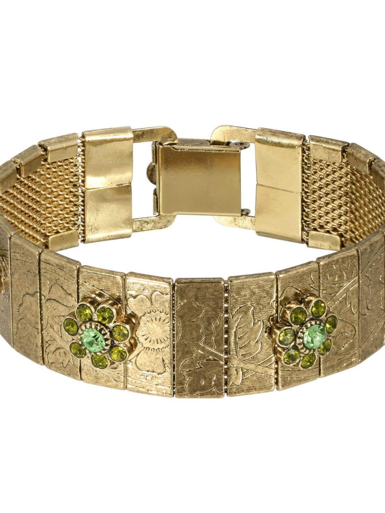 1928 Jewelry Crystal Flower Etched Floral Clasp Bracelet