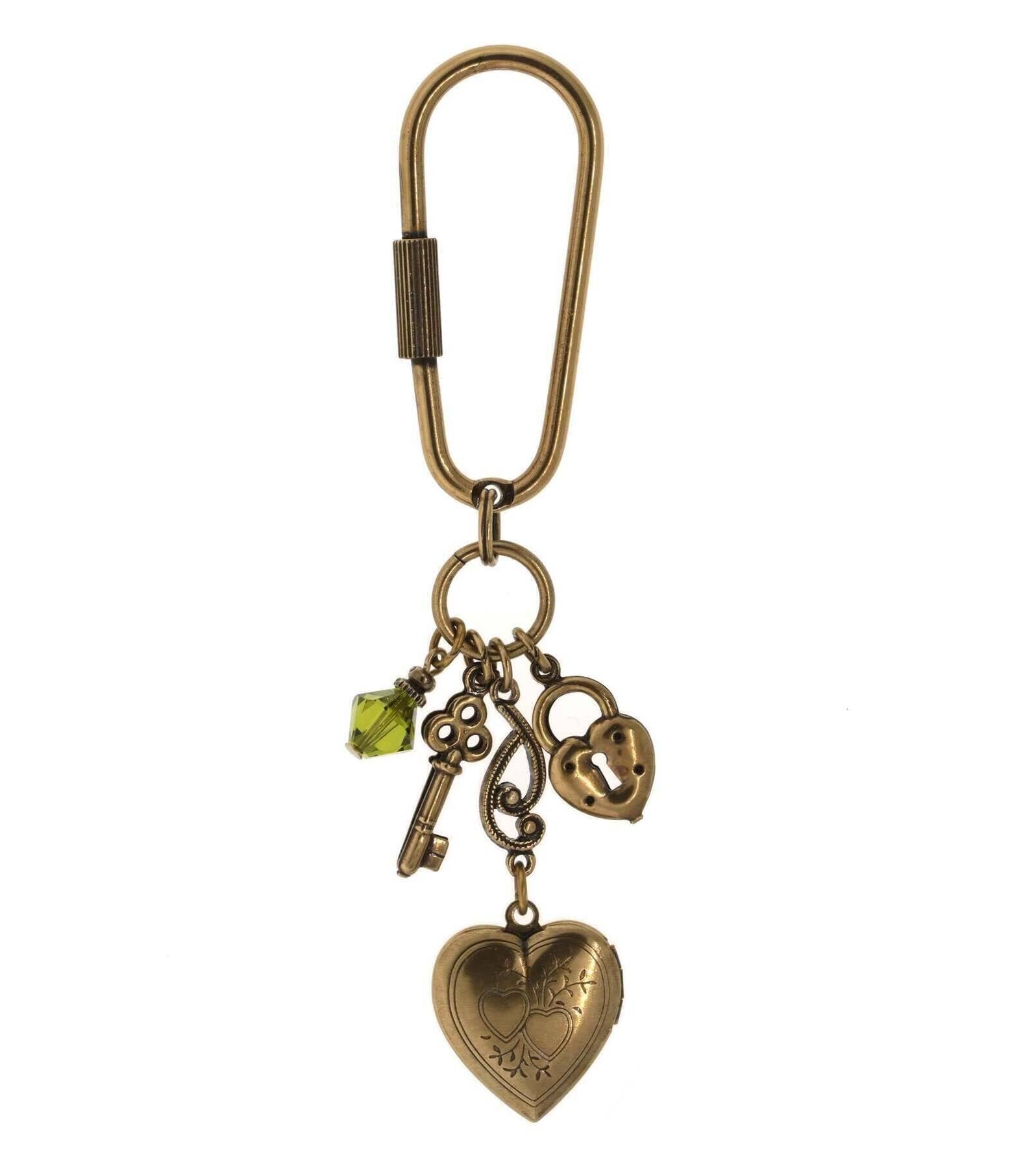 1928 Jewelry Green Crystal Bead Heart Locket Carabiner Key Chain