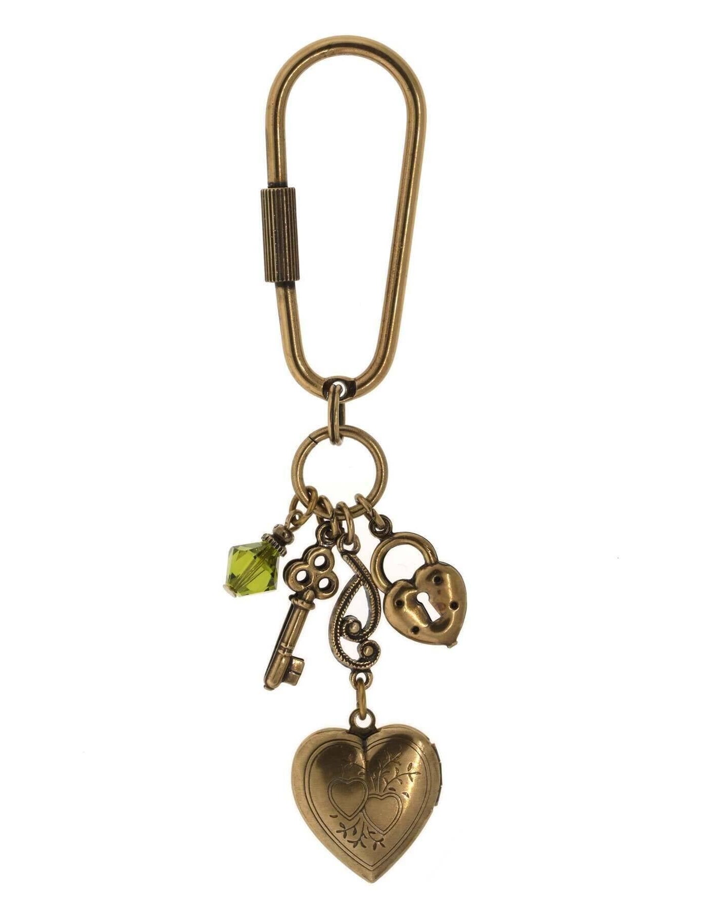 1928 Jewelry Green Crystal Bead Heart Locket Carabiner Key Chain