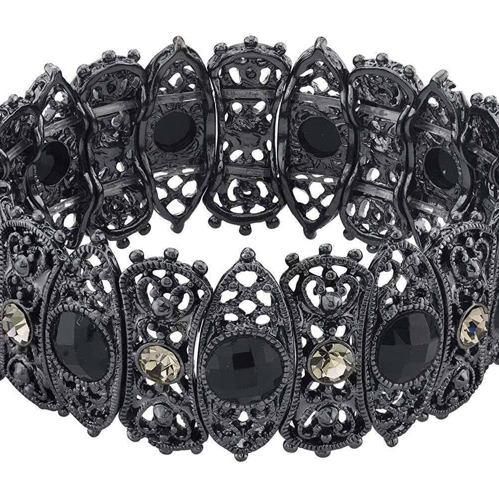 2028 Jewelry Black Diamond Crystal Filigree Stretch Bracelet