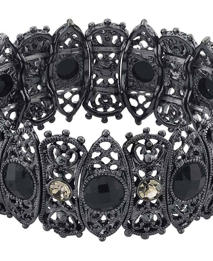 2028 Jewelry Black Diamond Crystal Filigree Stretch Bracelet