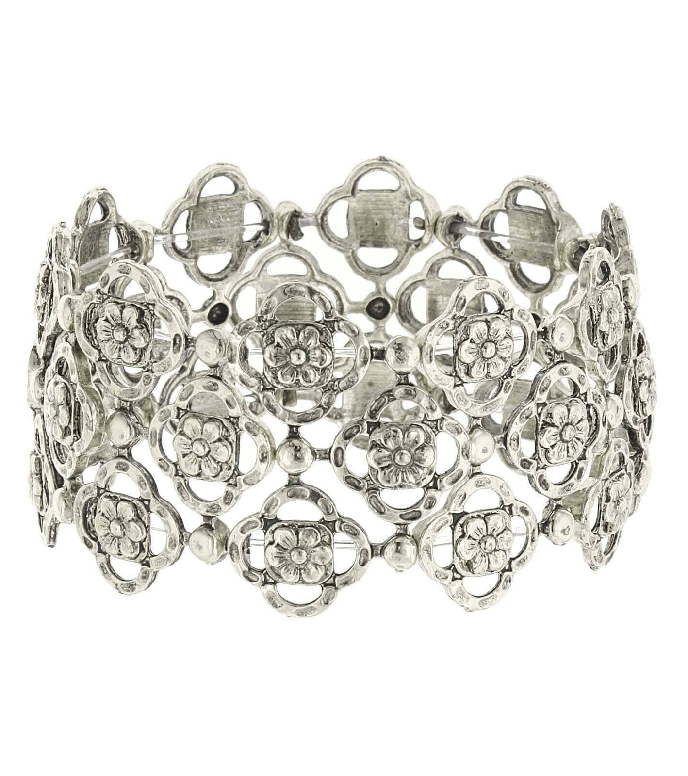 2028 Jewelry Clover And Flower Stretch Bracelet