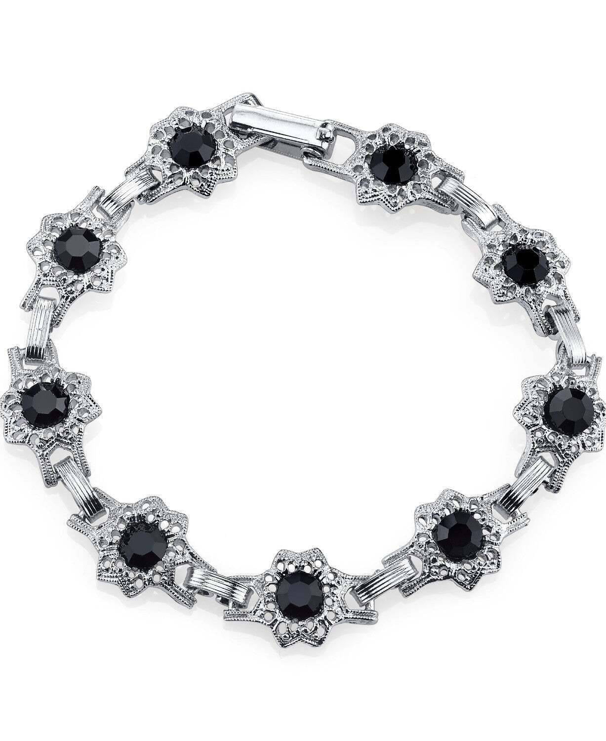 1928 Jewelry Round Crystal Flower Link Clasp Bracelet