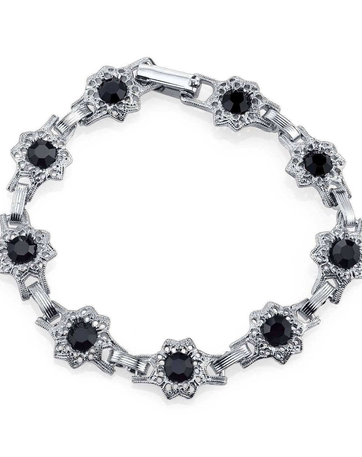1928 Jewelry Round Crystal Flower Link Clasp Bracelet