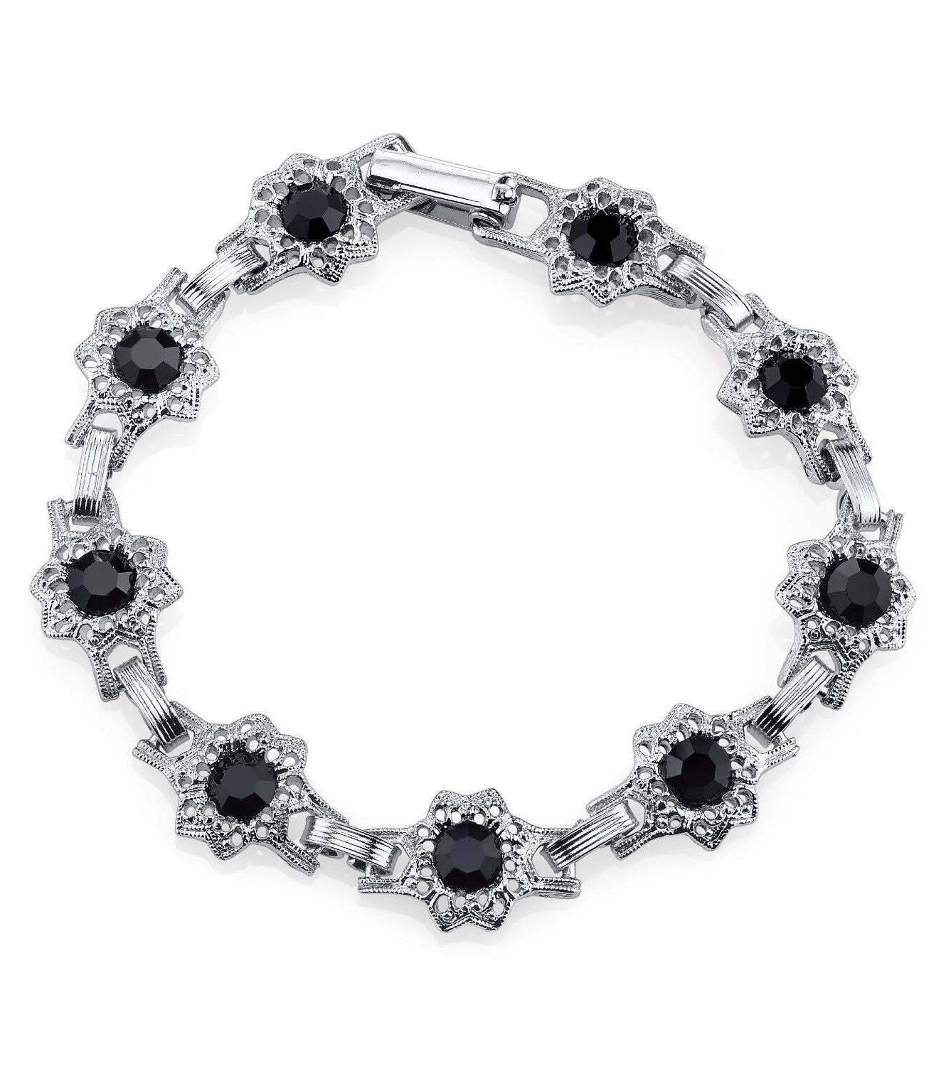 1928 Jewelry Round Crystal Flower Link Clasp Bracelet
