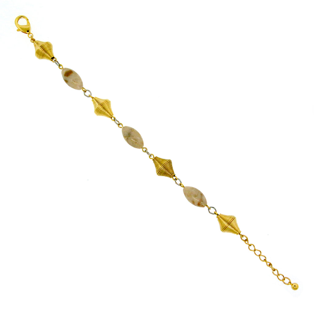 Gold Tone Genuine River Stone Beaded Bracelet