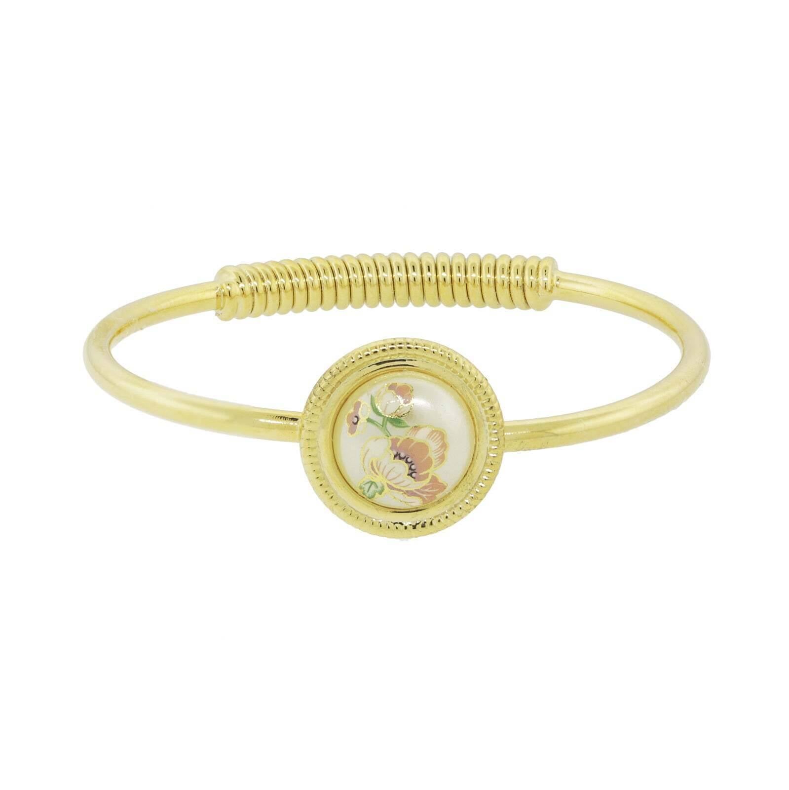 1928 Jewelry Flower Decal Faux Pearl Hinge Bracelet