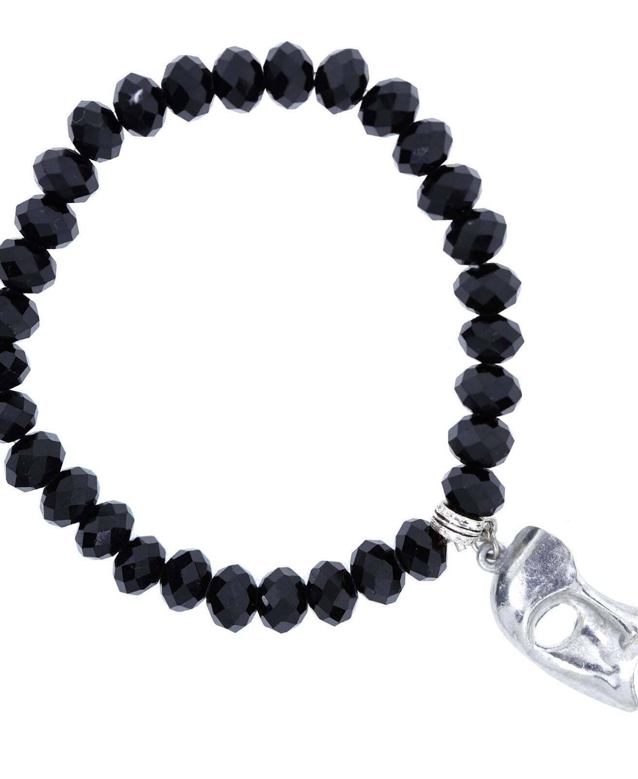 1928 Jewelry Masquerade Mask Black Beaded Stretch Bracelet