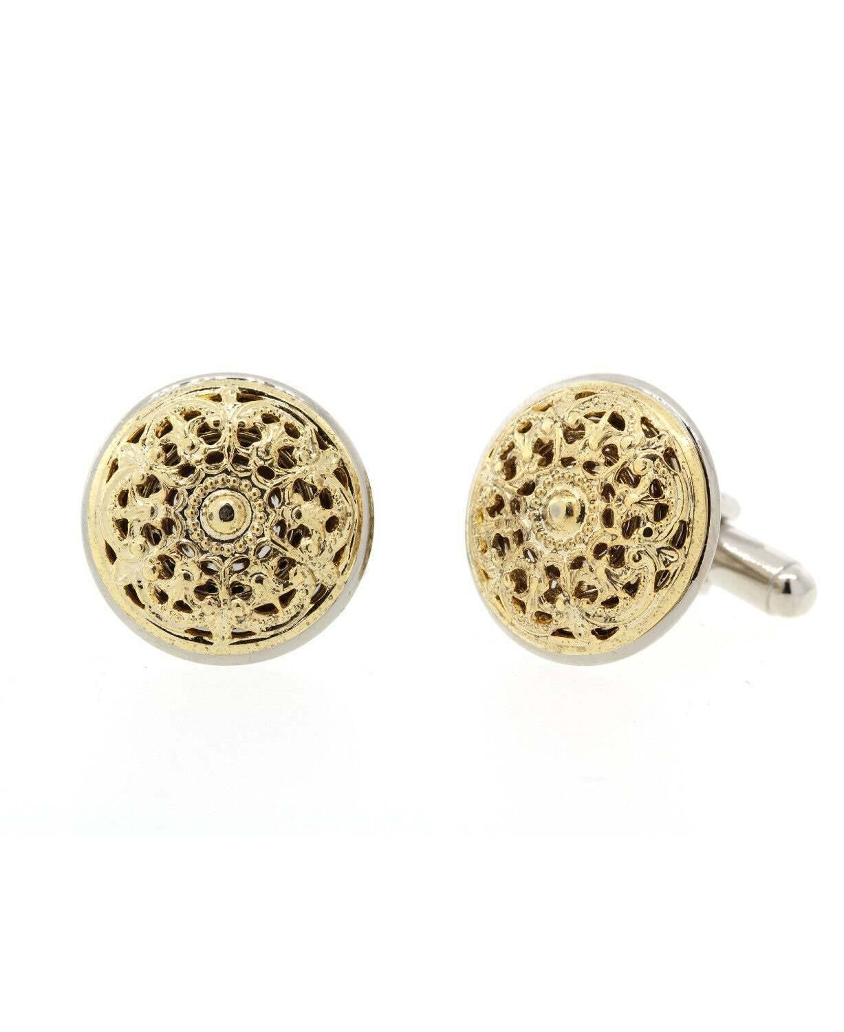 1928 Jewelry Vintage Style Two Tone Round Filigree Cufflinks