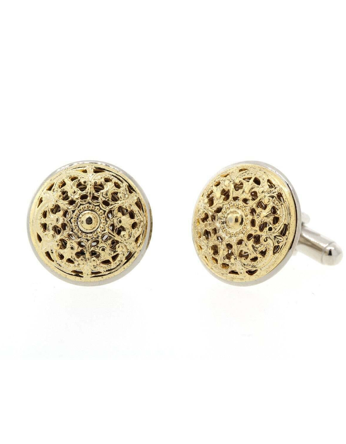 1928 Jewelry Vintage Style Two Tone Round Filigree Cufflinks