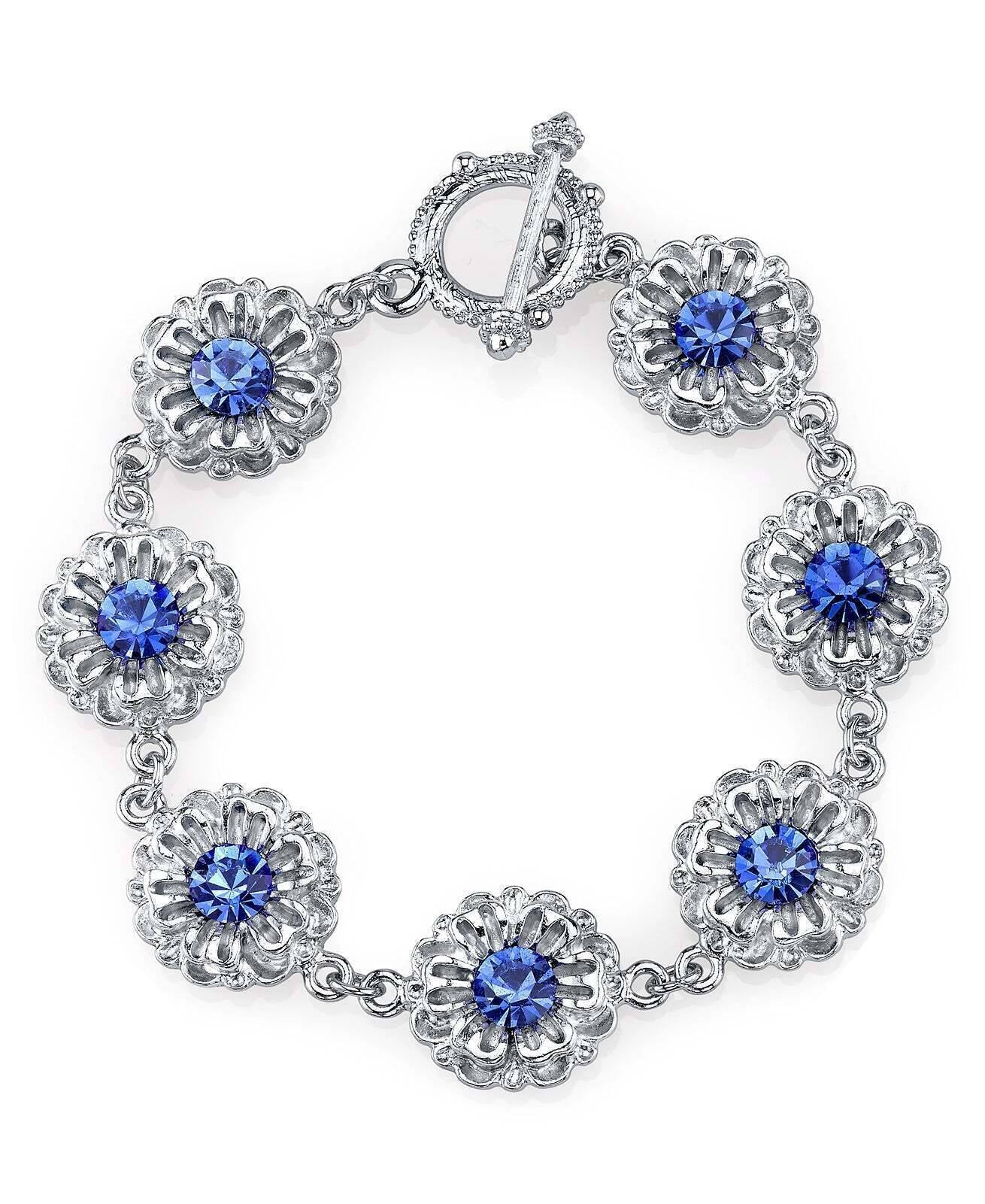2028 Jewelry Sapphire Blue Crystal Flower Toggle Bracelet
