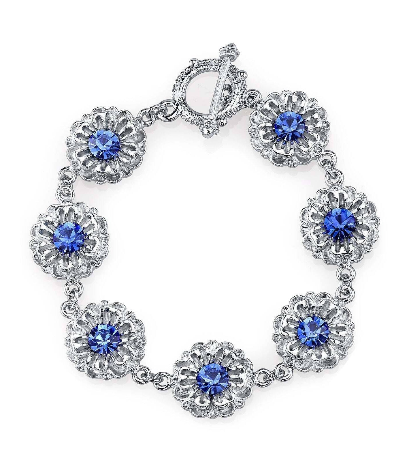 2028 Jewelry Sapphire Blue Crystal Flower Toggle Bracelet