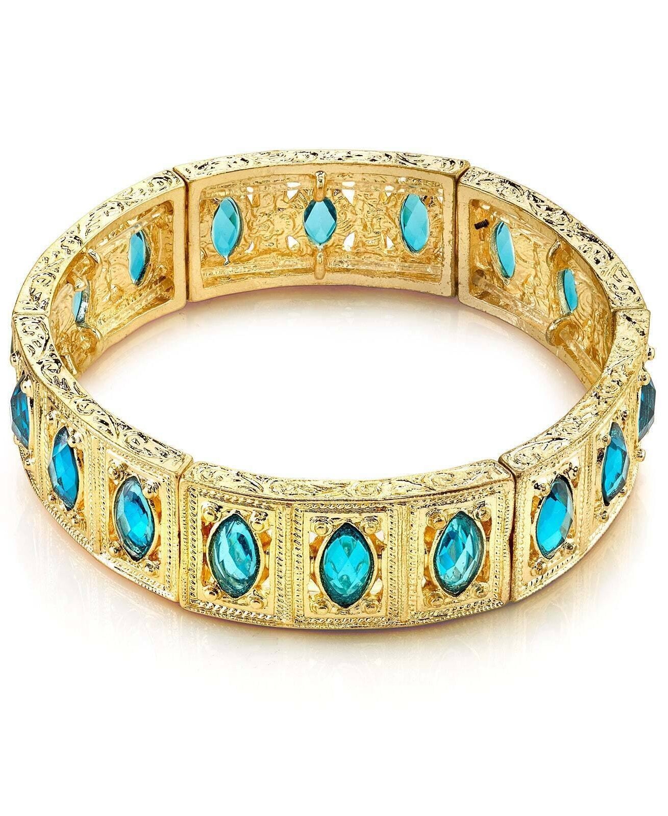 1928 Jewelry Aqua Blue Navette Stone Stretch Bracelet